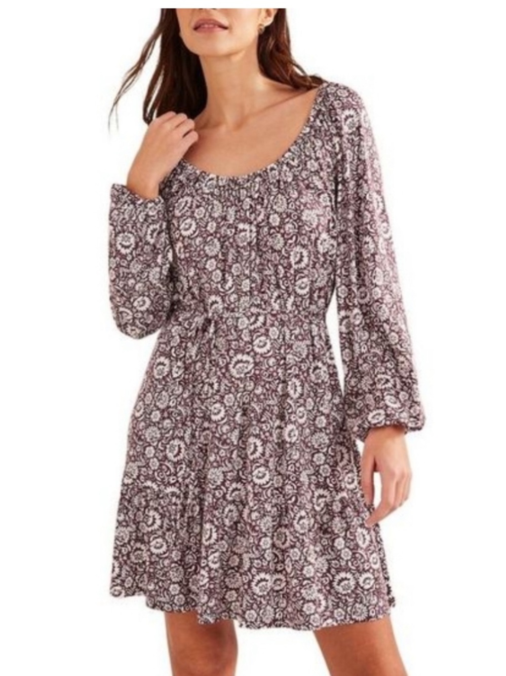 Boden Scoop Tiered Jersey Mini Dress in Brown Floral. Size: 20-22 - Picture 9 of 9
